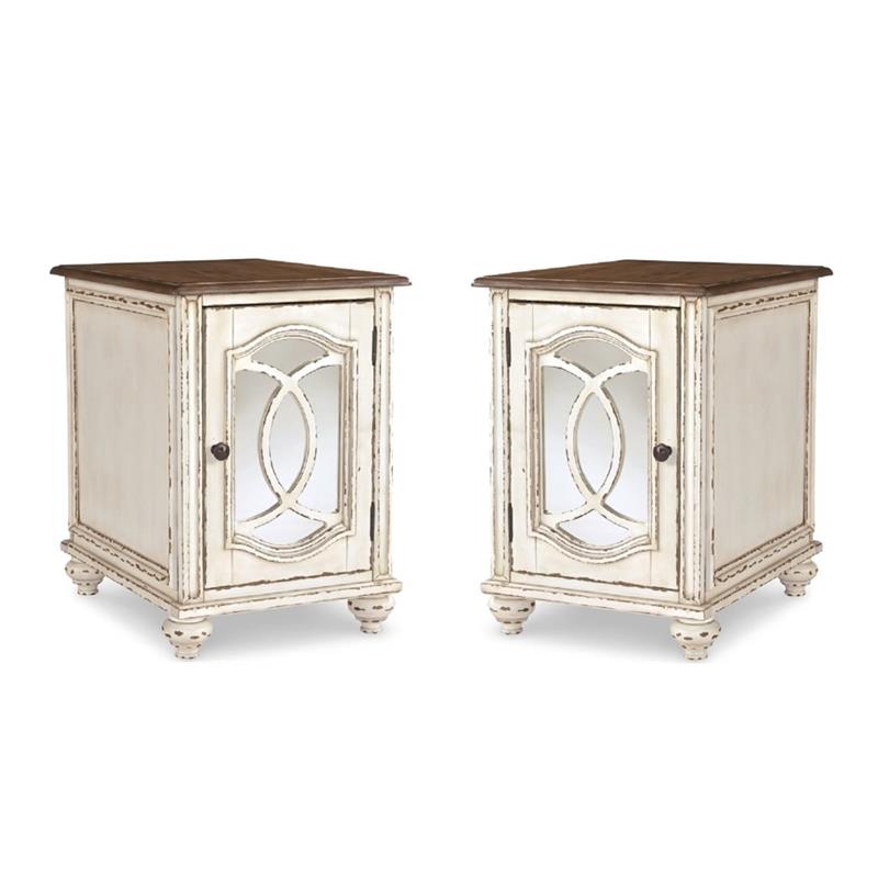 Bowery Hill Set of 2 End Tables in Chipped White & Brown with Storage