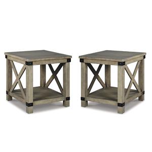 Bowery Hill Set of 2 Solid Pine Wood End Tables in Weathered Gray