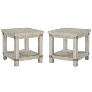 Bowery Hill Farmhouse Set of 2 Solid Pine Wood End Tables in Whitewash