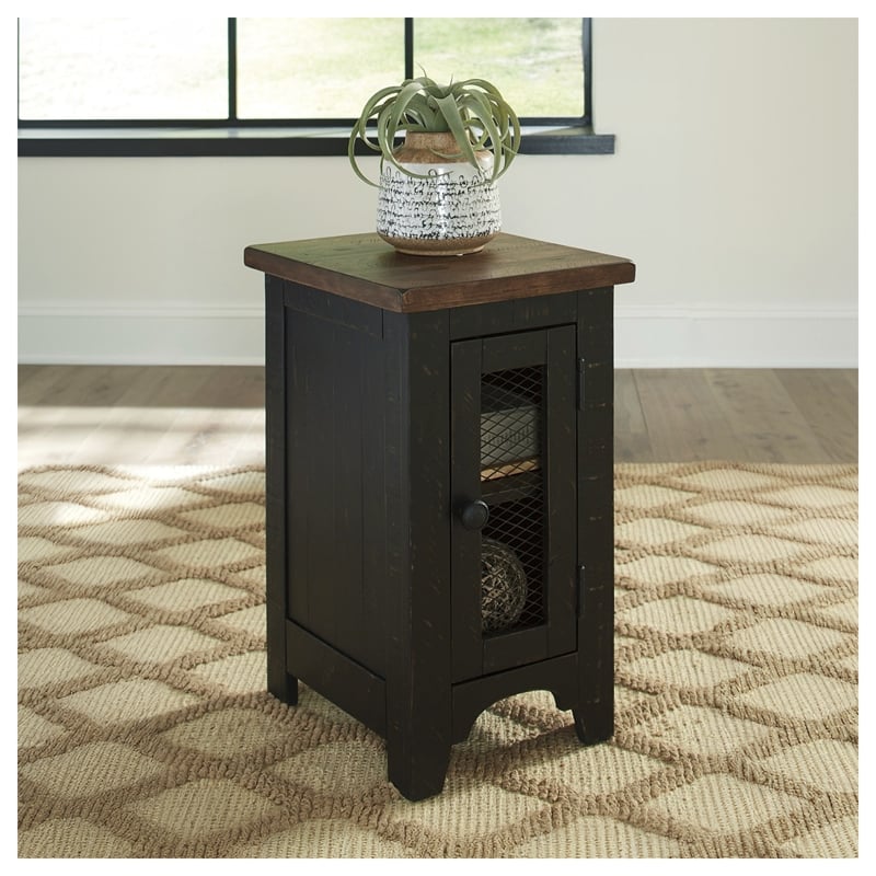 Bowery Hill Set of 2 Engineered Wood Rustic End Tables in Black & Brown
