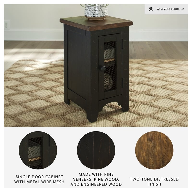 Bowery Hill Set of 2 Engineered Wood Rustic End Tables in Black & Brown