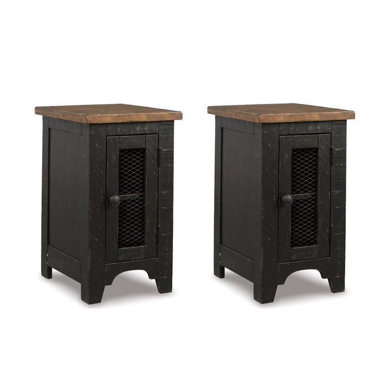Bowery Hill Set of 2 Engineered Wood Rustic End Tables in Black & Brown