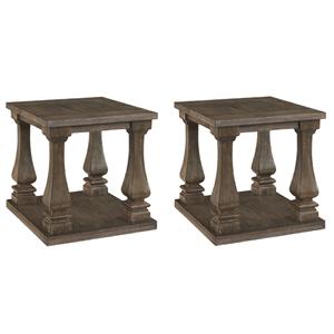 Bowery Hill Set of 2 Classic Elm Veneers End Tables in Weathered Gray