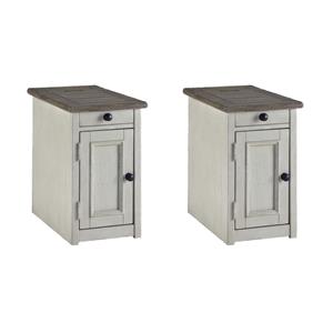 Bowery Hill Set of 2 Solid Wood End Tables with USB Ports in Gray & White