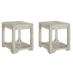 Bowery Hill Set of 2 Solid Pine Wood End Tables in Whitewash