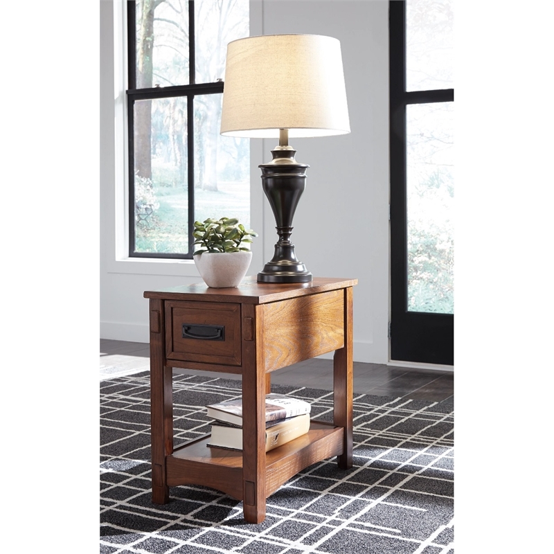Bowery Hill 2-Piece Oak Veneer and Hardwood Solids End Table Set in Brown