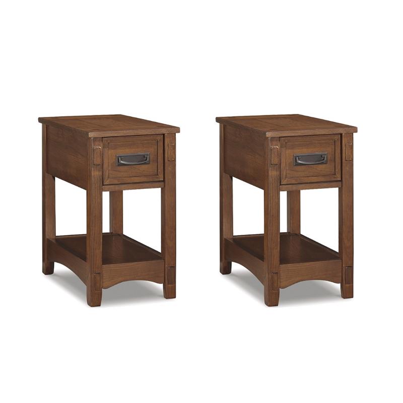 Bowery Hill 2-Piece Oak Veneer and Hardwood Solids End Table Set in Brown
