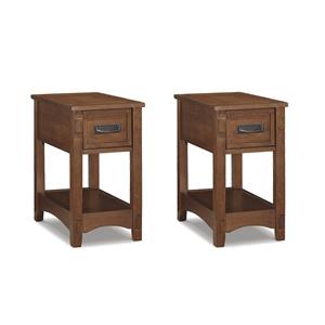 Bowery Hill 2-Piece Oak Veneer and Hardwood Solids End Table Set in Brown