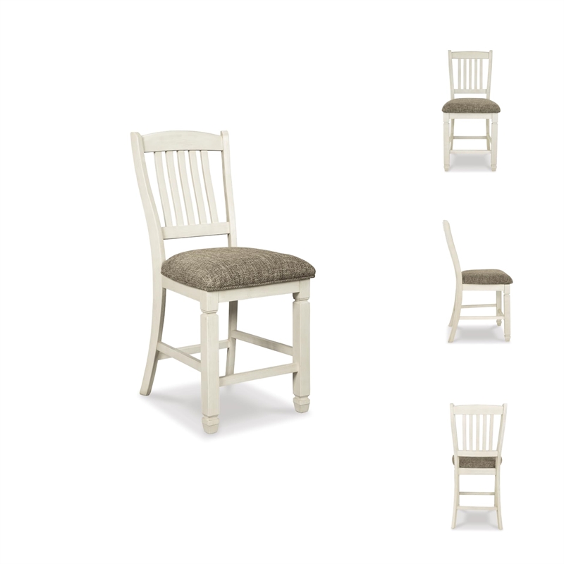 Bowery Hill Set of 2 Counter Height Stools in Antique White with Upholstered Seats