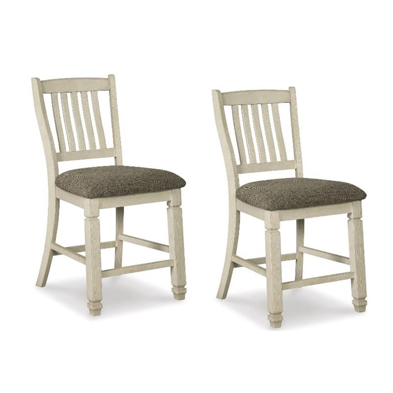 Bowery Hill Set of 2 Counter Height Stools in Antique White with Upholstered Seats