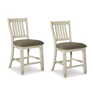 Bowery Hill Set of 2 Counter Height Stools in Antique White with Upholstered Seats