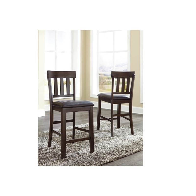 Bowery Hill Set of 2 Counter Stools in Dark Brown with Faux Leather Upholstery