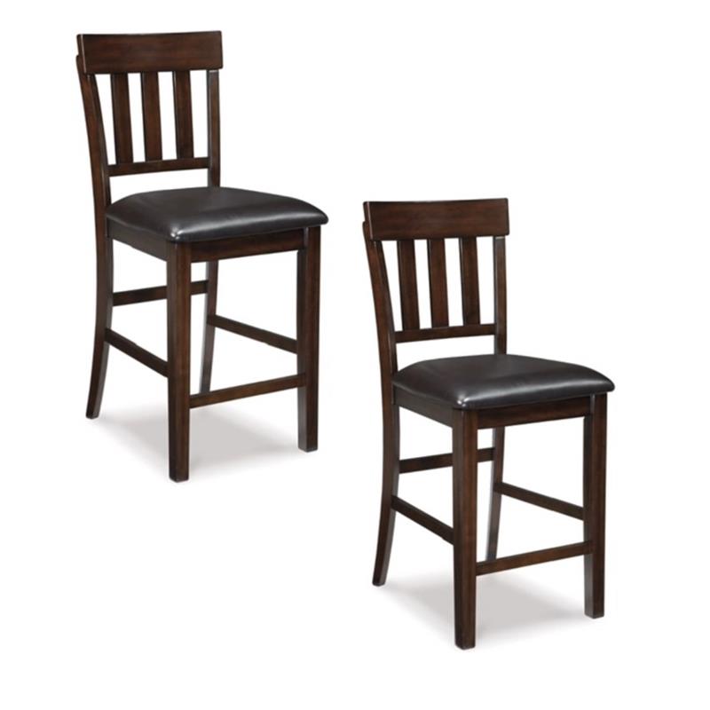 Bowery Hill Set of 2 Counter Stools in Dark Brown with Faux Leather Upholstery
