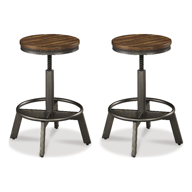 Bowery Hill  Set of 2 Adjustable Counter Stools in Brown & Gray with Metal Base