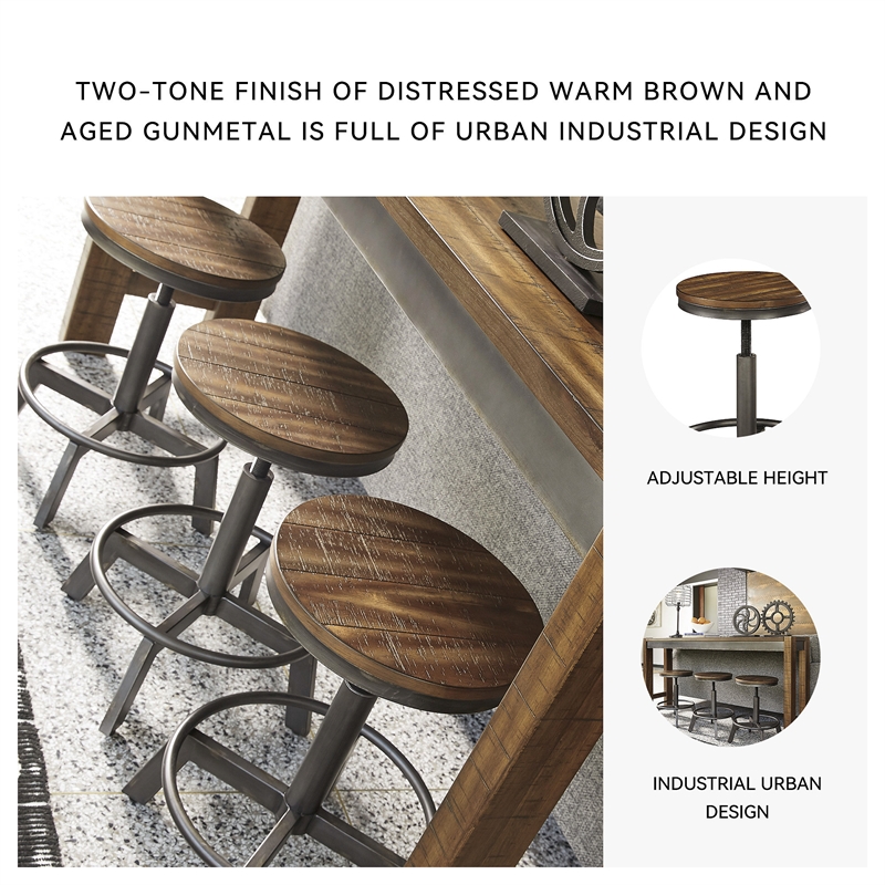 Bowery Hill  Set of 2 Adjustable Counter Stools in Brown & Gray with Metal Base