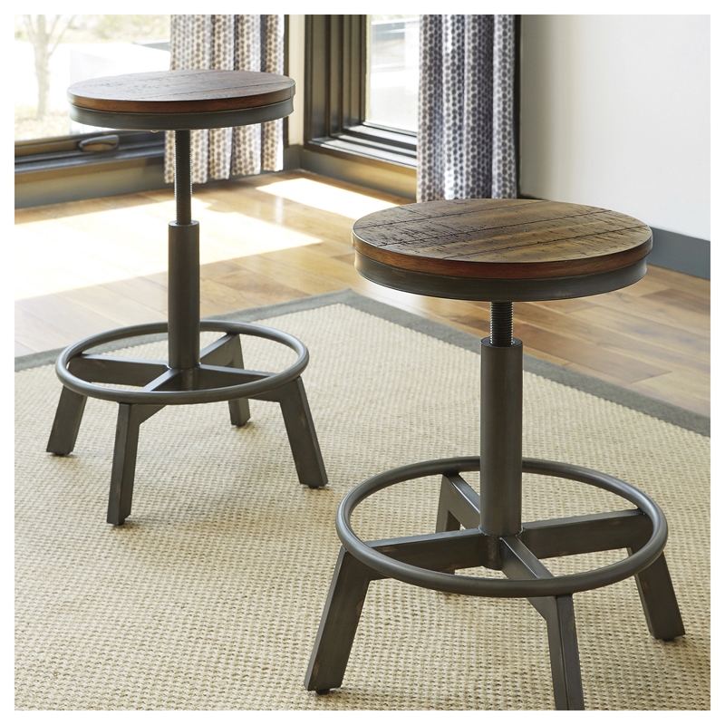 Bowery Hill  Set of 2 Adjustable Counter Stools in Brown & Gray with Metal Base