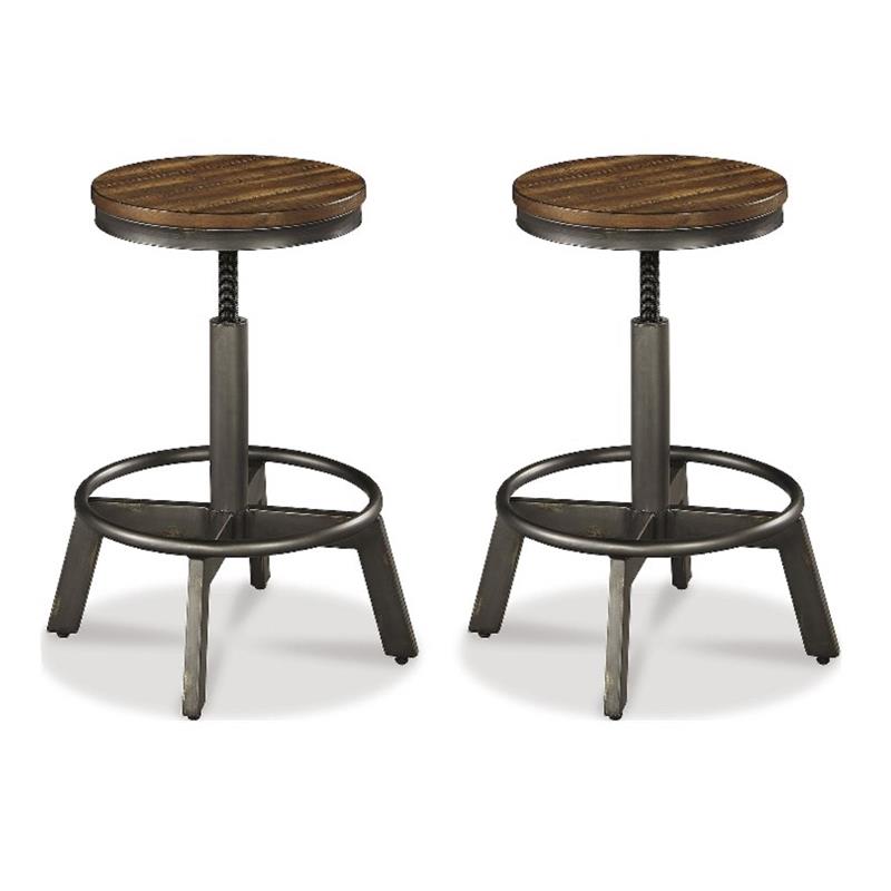 Bowery Hill  Set of 2 Adjustable Counter Stools in Brown & Gray with Metal Base