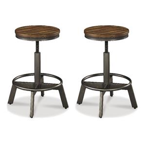 Bowery Hill  Set of 2 Adjustable Counter Stools in Brown & Gray with Metal Base