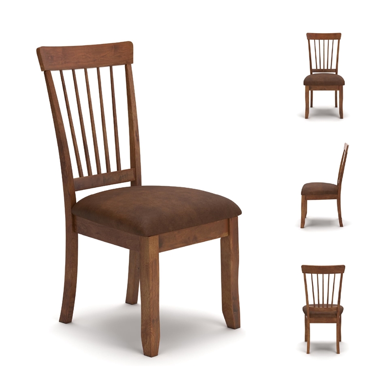 Bowery Hill Set of 2 Upholstered Dining Side Chairs in Rustic Brown Wood