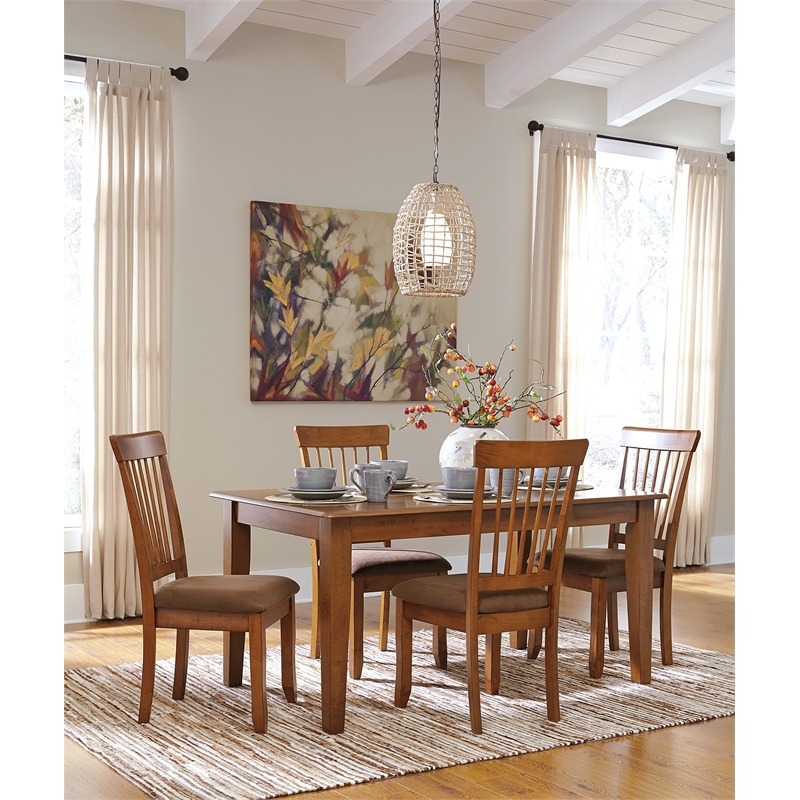 Bowery Hill Set of 2 Upholstered Dining Side Chairs in Rustic Brown Wood