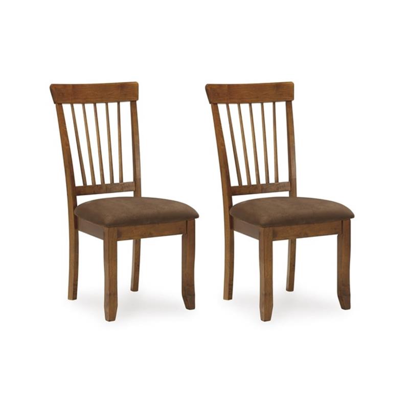 Bowery Hill Set of 2 Upholstered Dining Side Chairs in Rustic Brown Wood