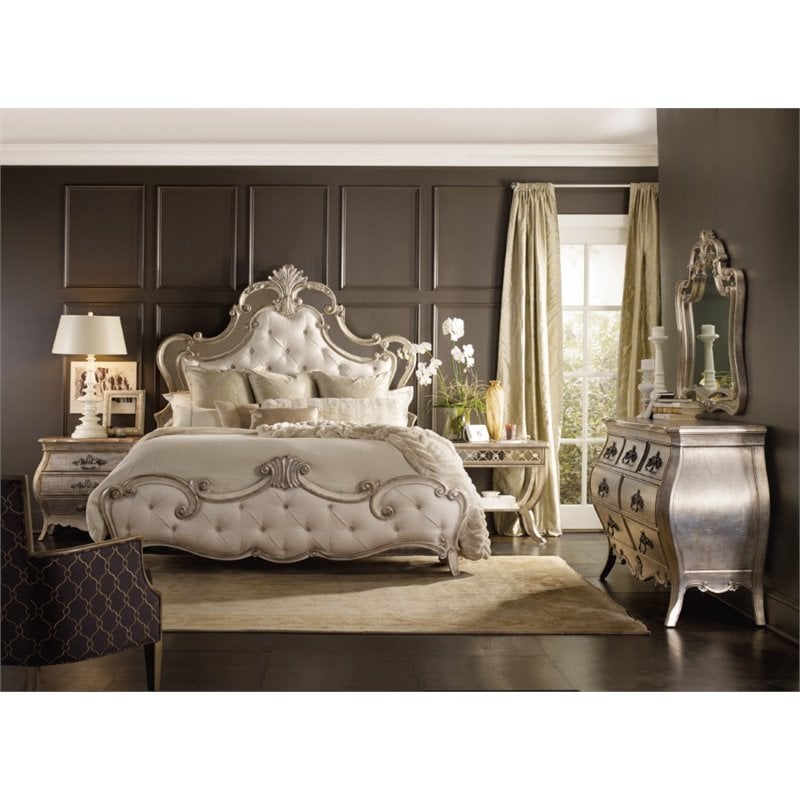 Bowery Hill Bedroom Set of Dresser, 2 Nightstands, & Tufted Queen Bed