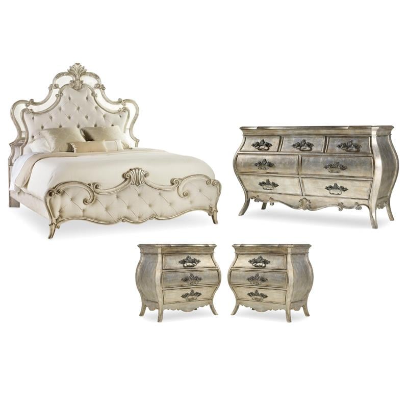 Bowery Hill Bedroom Set of Dresser, 2 Nightstands, & Tufted Queen Bed