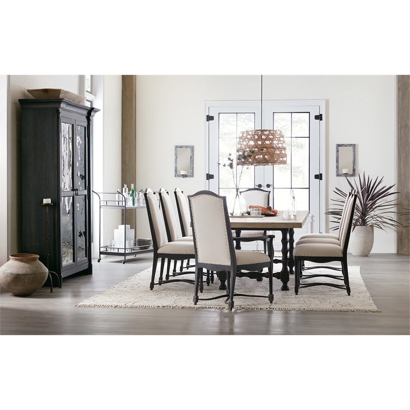 Bowery Hill Dining Set of Trestle Table, 2 Arm Chairs, & 4 Side Chairs in White & Black