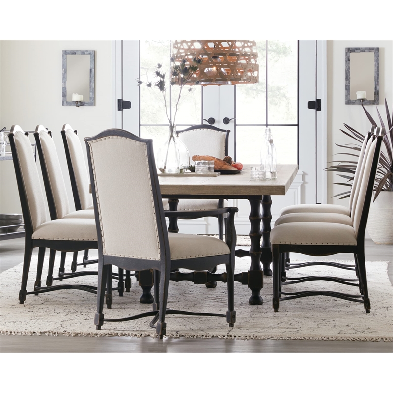Bowery Hill Dining Set of Trestle Table, 2 Arm Chairs, & 4 Side Chairs in White & Black
