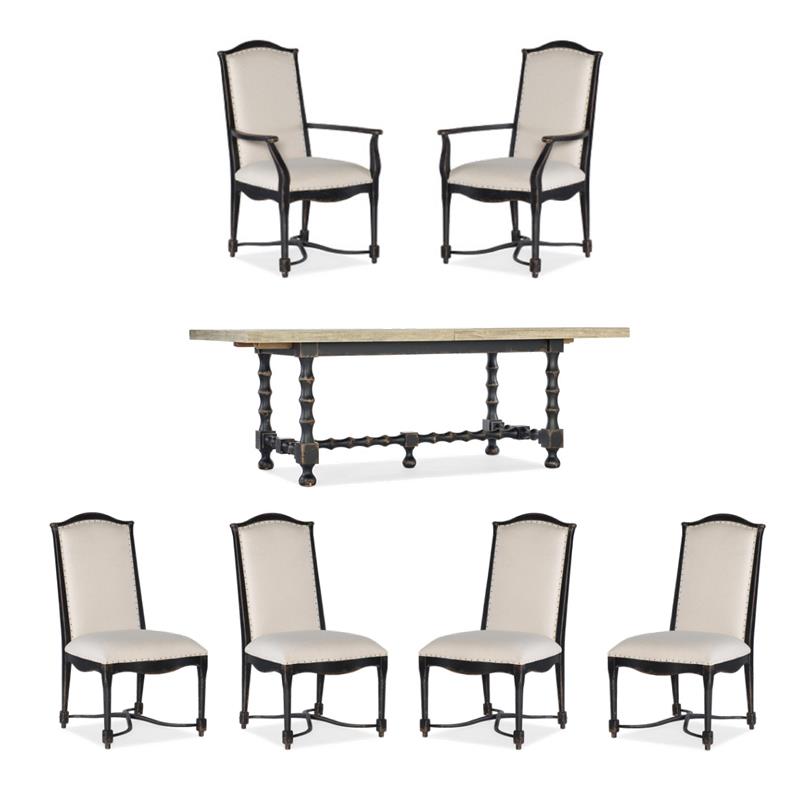 Bowery Hill Dining Set of Trestle Table, 2 Arm Chairs, & 4 Side Chairs in White & Black