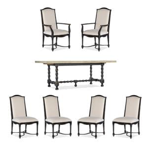 Bowery Hill Dining Set of Trestle Table, 2 Arm Chairs, & 4 Side Chairs in White & Black