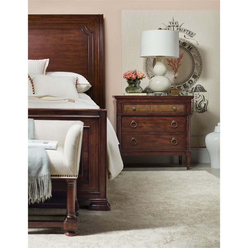 Bowery Hill King Panel Bed and 2 Nightstands Set in Cherry Brown