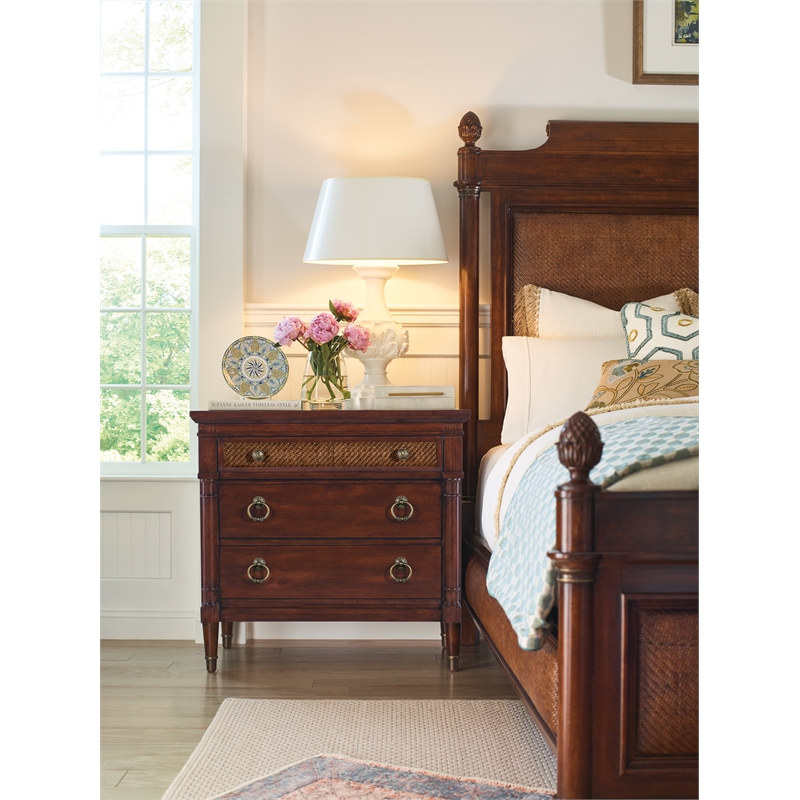 Bowery Hill King Panel Bed and 2 Nightstands Set in Cherry Brown