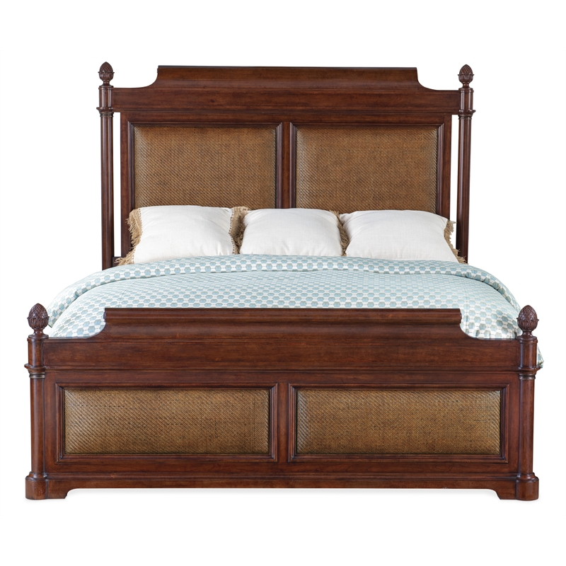 Bowery Hill King Panel Bed and 2 Nightstands Set in Cherry Brown