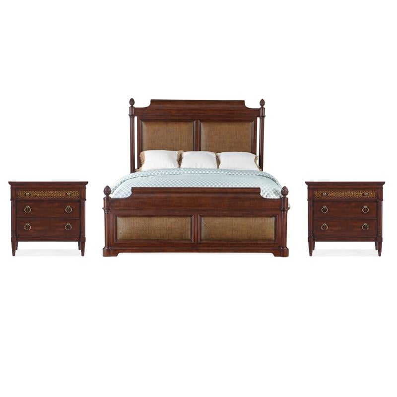Bowery Hill King Panel Bed and 2 Nightstands Set in Cherry Brown