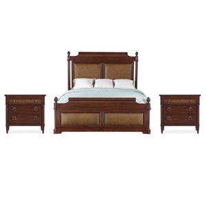 Bowery Hill King Panel Bed and 2 Nightstands Set in Cherry Brown