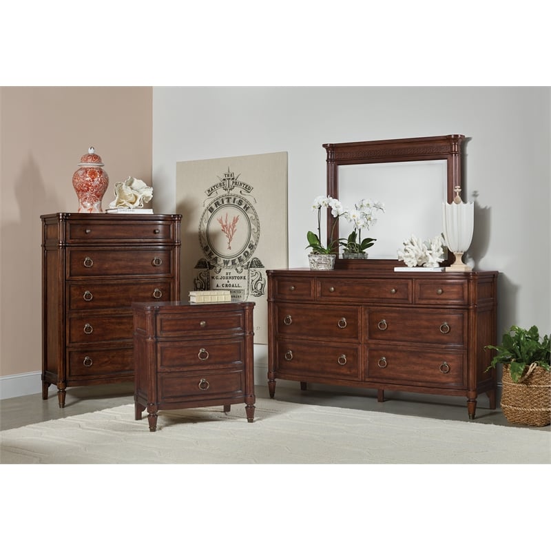 Bowery Hill King Bed & 2 Nightstands Set in Cherry Brown