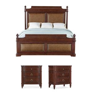 Bowery Hill King Bed & 2 Nightstands Set in Cherry Brown