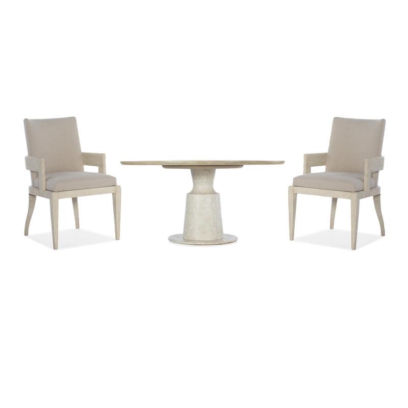 Bowery Hill Dining Set of Pedestal Table and 2 Arm Chairs in Taupe Wood