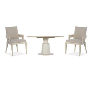Bowery Hill Dining Set of Pedestal Table and 2 Arm Chairs in Taupe Wood