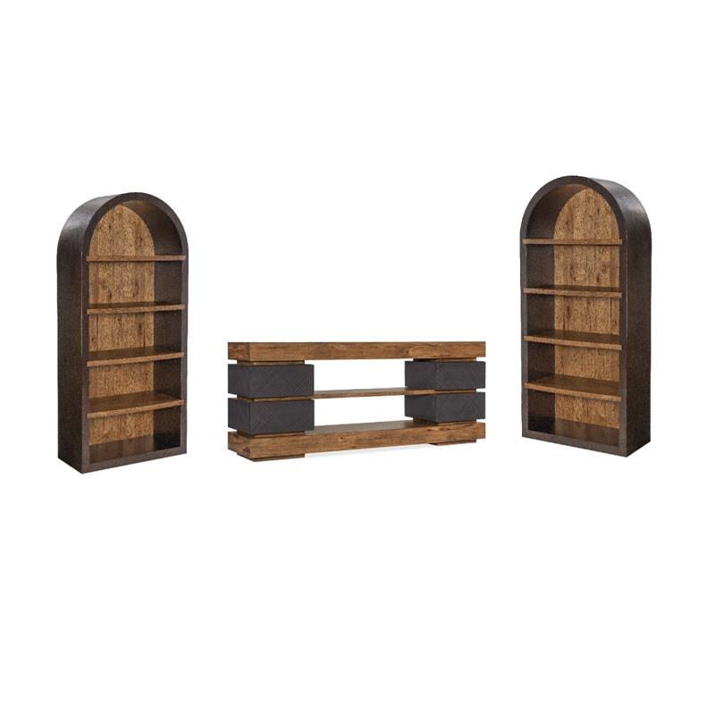 Bowery Hill Entertainment Console & 2 Etagere Bookcases in Gray & Brown