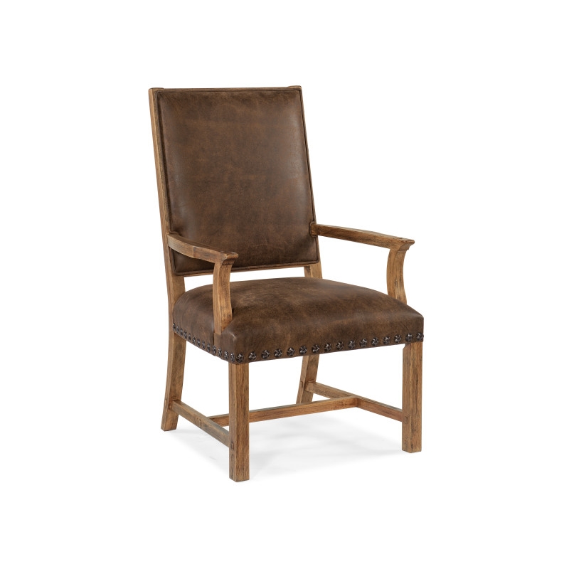 Bowery Hill 7-Piece Set of Solid Wood Table, Leather & Fabric Chairs in Brown