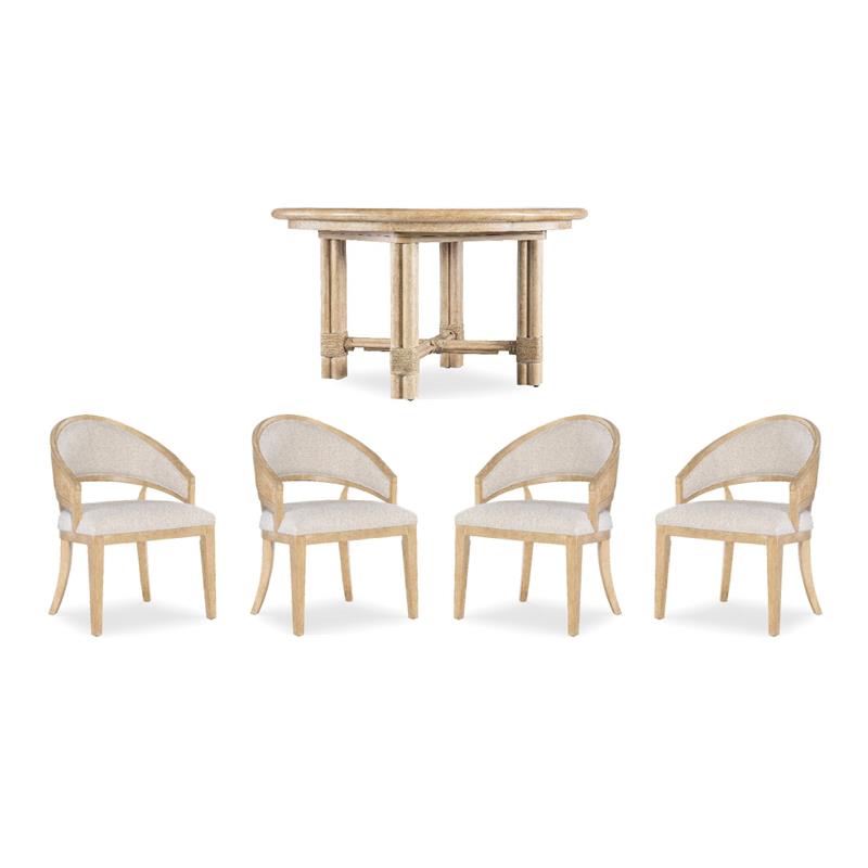Bowery Hill Dining Set of Round Dining Table & 4 Chairs in Beige