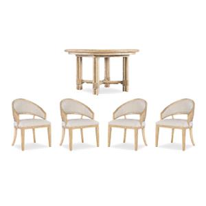 Bowery Hill Dining Set of Round Dining Table & 4 Chairs in Beige