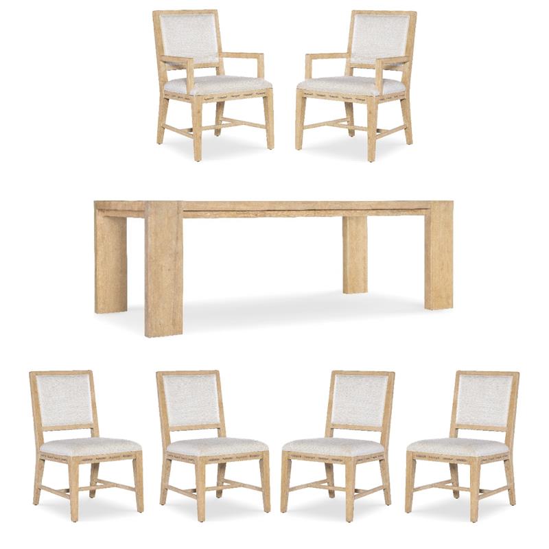 Bowery Hill Dining Set of Rectangular Table, 2 Arm Chairs & 4 Side Chairs in Beige