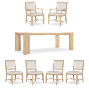 Bowery Hill Dining Set of Rectangular Table, 2 Arm Chairs & 4 Side Chairs in Beige