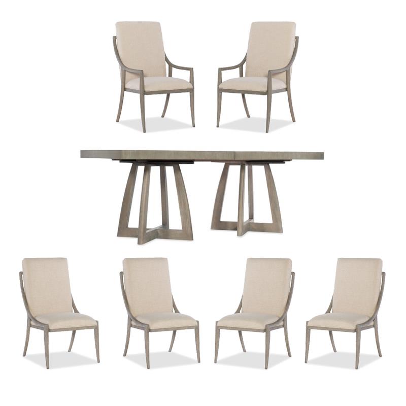 Bowery Hill Dining Set of Table, Host Chairs, & Slope Side Chairs in Greige