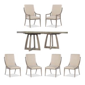 Bowery Hill Dining Set of Table, Host Chairs, & Slope Side Chairs in Greige