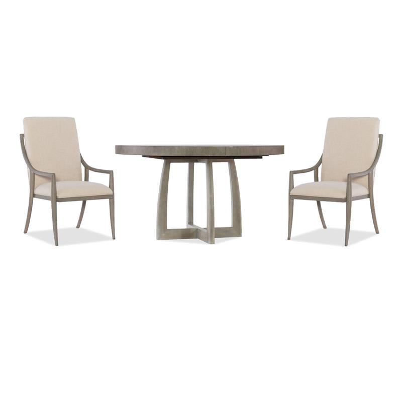Bowery Hill 3-Piece Dining Set of Pedestal Table & Host Chairs in Gray Wood