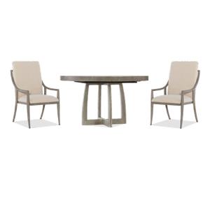 Bowery Hill 3-Piece Dining Set of Pedestal Table & Host Chairs in Gray Wood